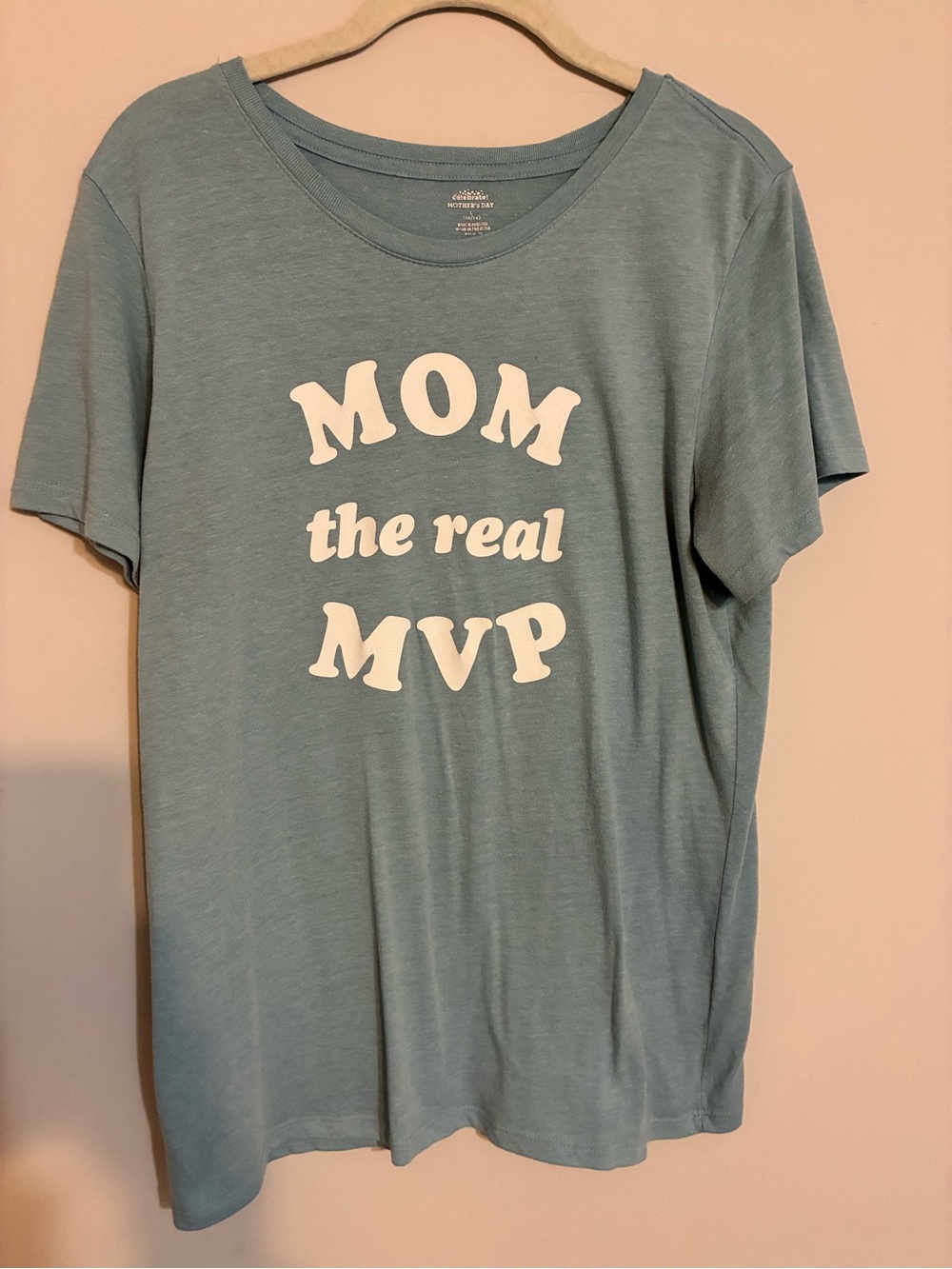 Mom the Real MVP Light Blue Graphic Tee Large